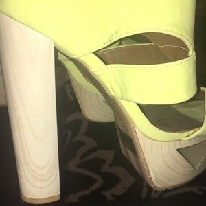Qupid Neon Green High Block Wooden Heels